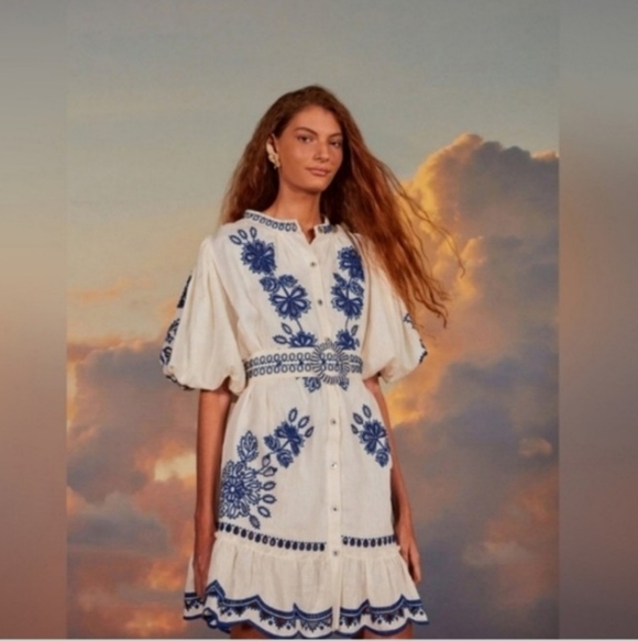 Farm Rio White Richelieu Linen Minidress - Picture 2 of 4